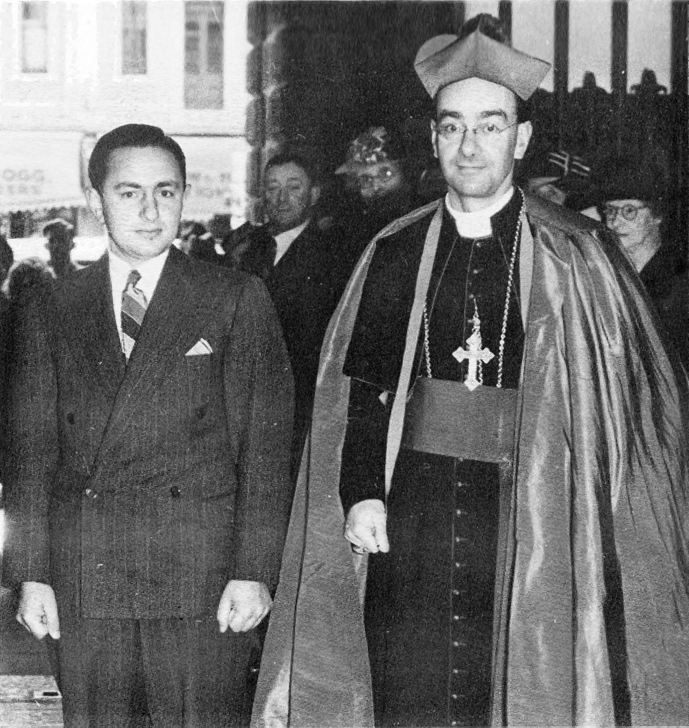 Image: Catholic Archbishop of Adelaide&nbsp;Matthew Beovich&nbsp;with&nbsp;B. A. Santamaria&nbsp;at the first Catholic Action Youth rally in 1943. Wikimedia Commons